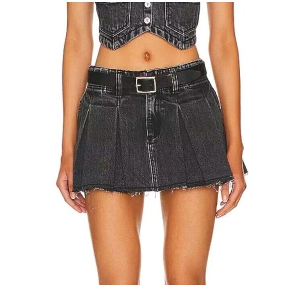 Abrand Jeans Revolve Cotton Denim Pleated Pocket Micro Mini Skirt Black 30 - Picture 1 of 13